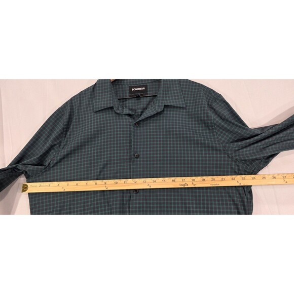 Bonobos Mens Tech Shirt Long Sleeve Button Up Slim Fit Performance Green Navy XL - Picture 10 of 12